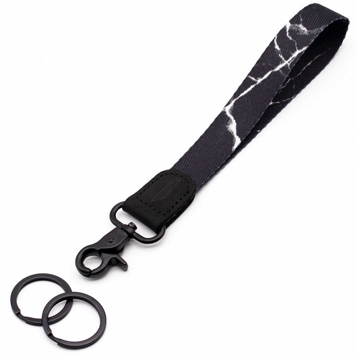 wrist lanyard black marble pattern with 2 key rings