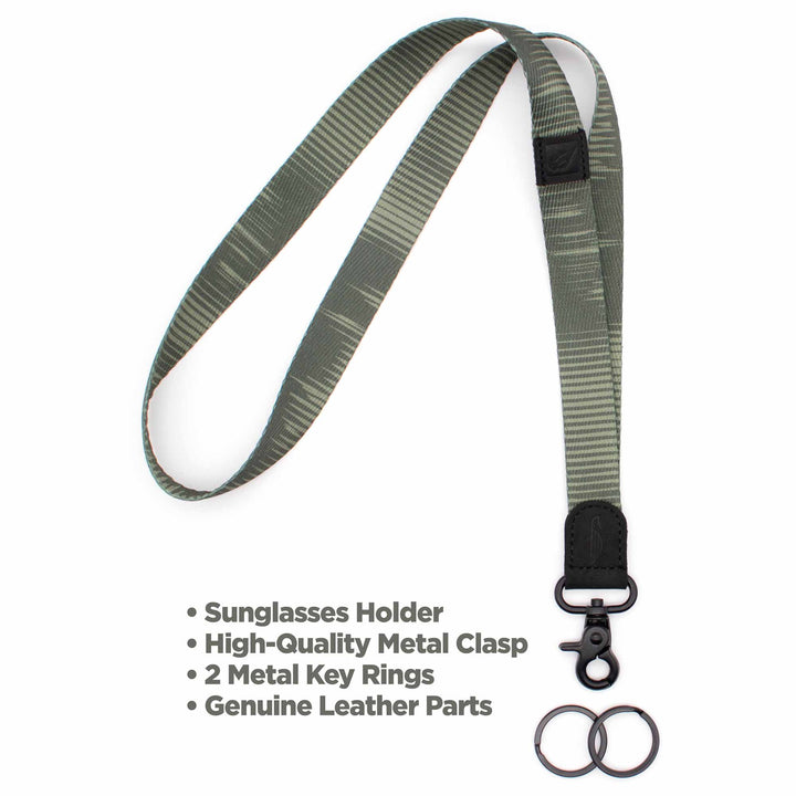 Green neck lanyard with keychain 2 black metal key rings black leather hardware