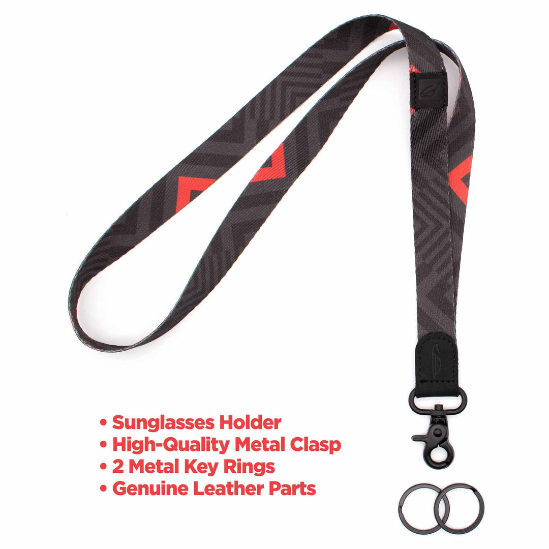 Black and red neck Lanyard with keychain and 2 key rings