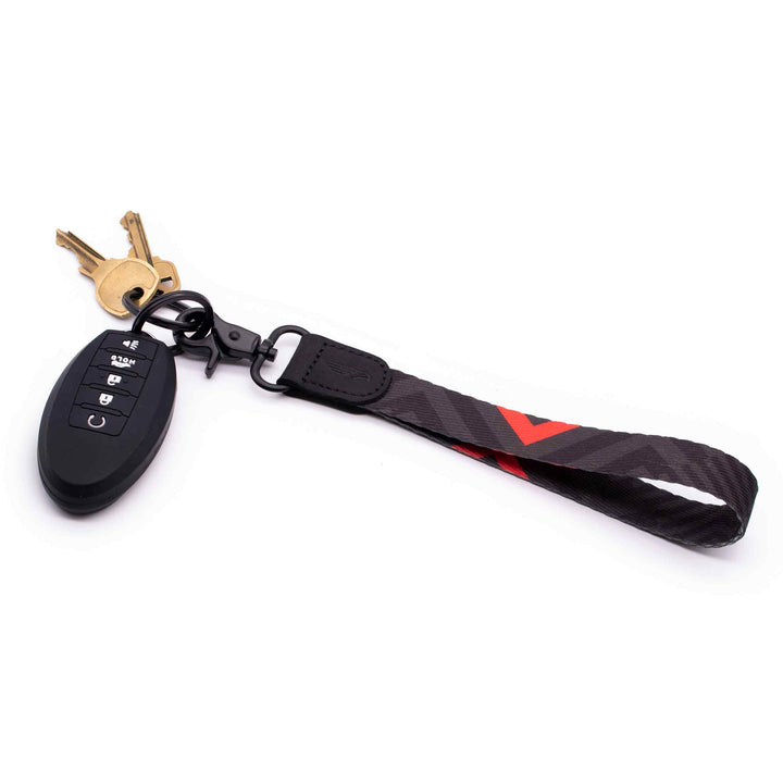 Black red hand wrist lanyard chevron pattern with keys and car key
