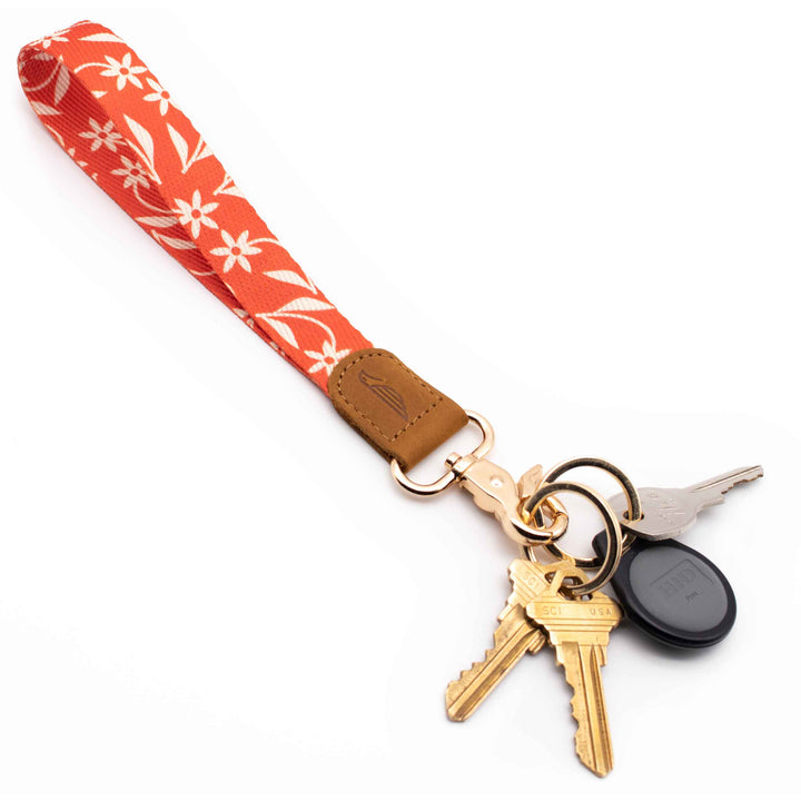 Coral color floral patterned strap keychain light colors with keys