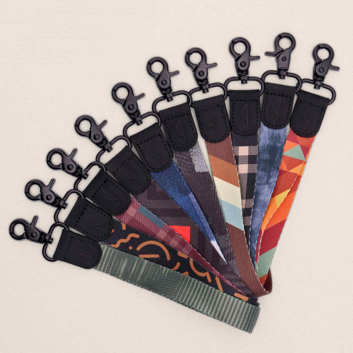 Colorful lanyards angle blue orange navy brown black green color varieties