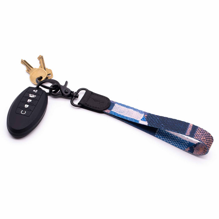 Multi color navy orange hand wrist lanyard with keychain keys and car key