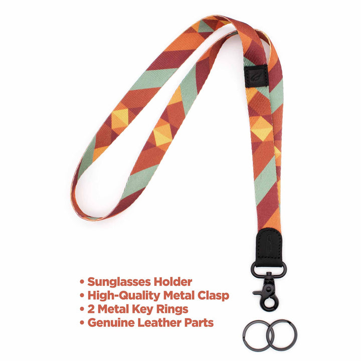 Orange yellow blue red retro neck Lanyard with keychain and 2 black key rings