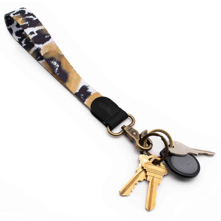 black brown white leopard patterned strap keychain with keys