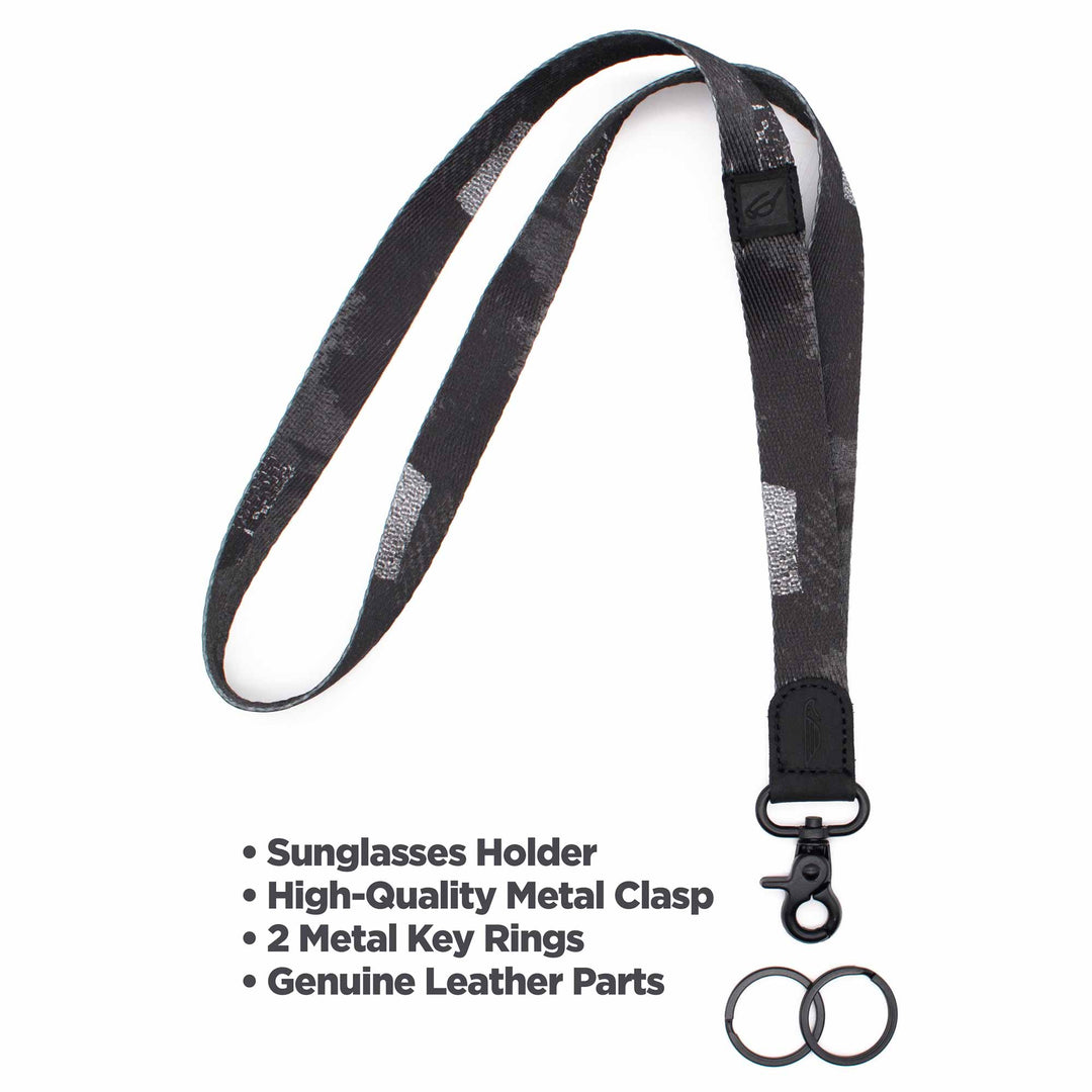 Black and white neck Lanyard with keychain and 2 key rings