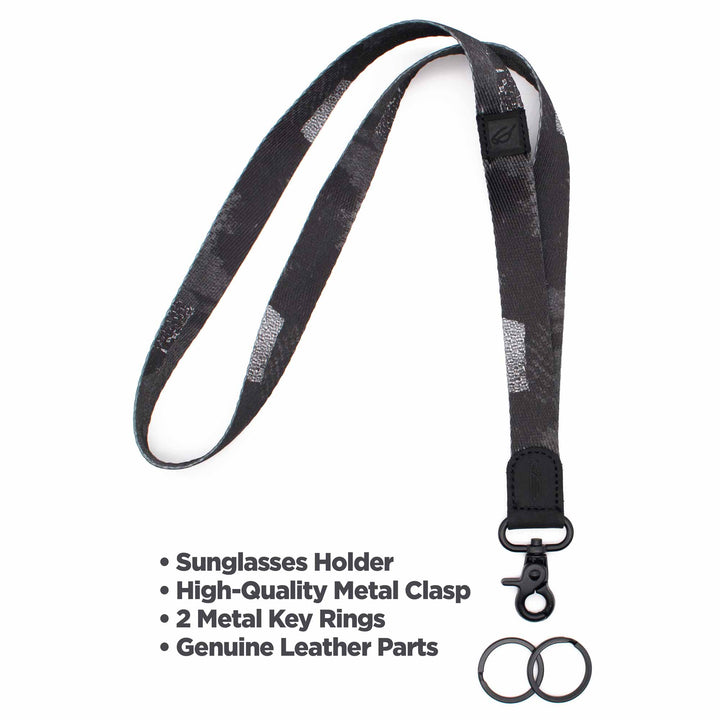 Black and white neck Lanyard with keychain and 2 key rings