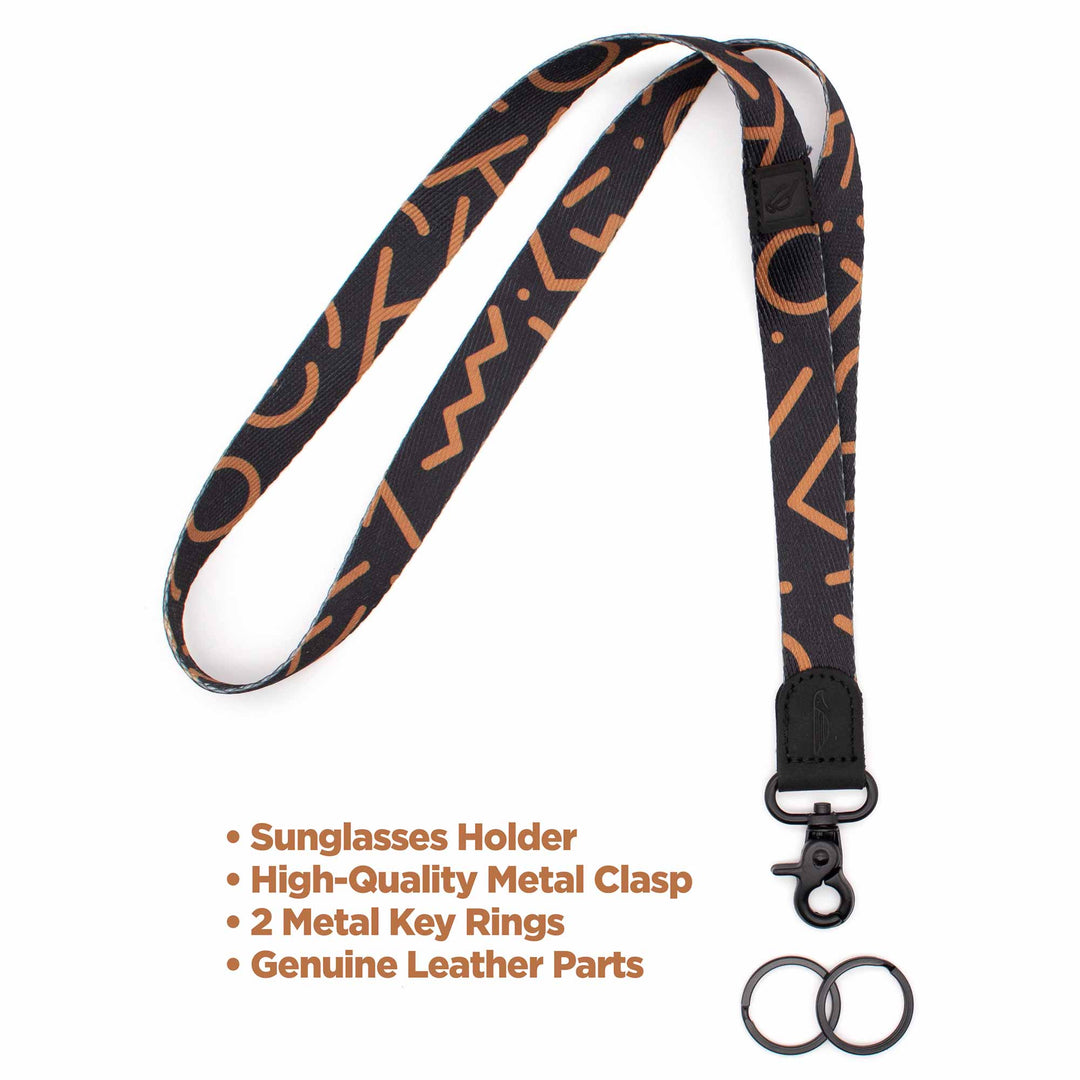 Black and brown neck Lanyard with keychain and 2 key rings