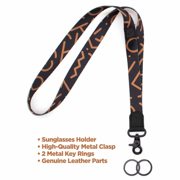 Black and brown neck Lanyard with keychain and 2 key rings
