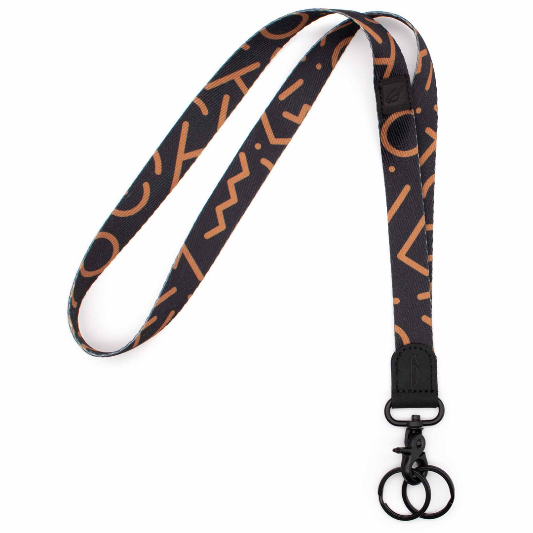 Neck lanyard black brown pattern black leather hardware metal clasp with 2 key rings